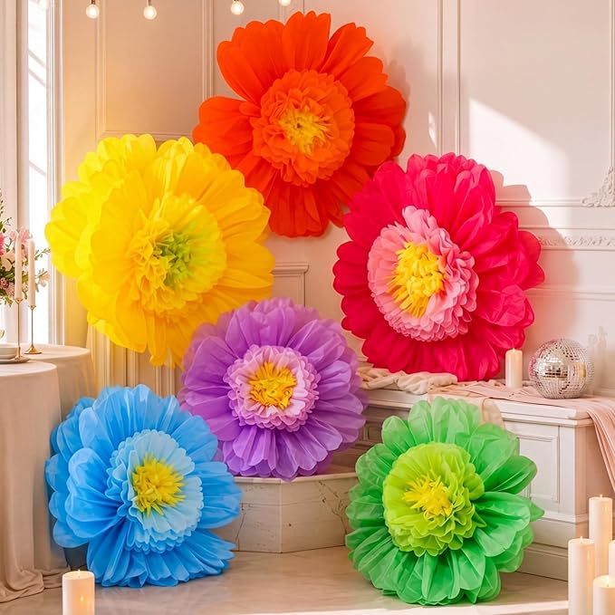 Giegxin 6 Pcs 31.5", 24" Colorful Giant Paper Flower Mexican Large Tissue Paper Flower for Wall Big Fiesta Crepe Floral Decorations for Wall Mexican Wedding Bridal Shower Baby Shower Nursery Decor