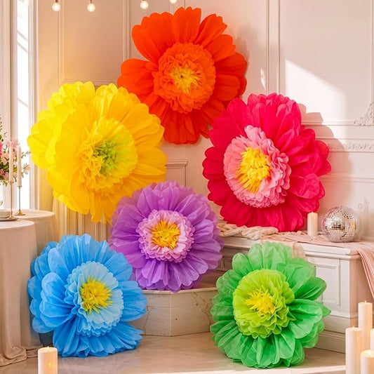 Giegxin 6 Pcs 31.5", 24" Colorful Giant Paper Flower Mexican Large Tissue Paper Flower for Wall Big Fiesta Crepe Floral Decorations for Wall Mexican Wedding Bridal Shower Baby Shower Nursery Decor