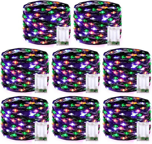 YEGUO 8 Pack 50 Led Fairy Lights Battery Operated Purple Orange and Green