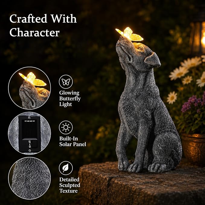 Garden Statue Dog Figurine Decor – Outdoor Decoration with Butterfly for Garden Yard Lawn Home Decor Outside : Christmas Day Gifts Memorial for Women Mom Grandma