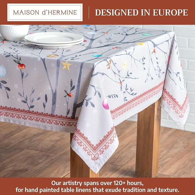 Maison d' Hermine Table Cloth Rectangle Table 100% Cotton 54 x 72 Inches Fall Tablecloth Reusable Everyday Use for Thanksgiving Christmas Decorations Dining Farmhouse Party (Fairy Christmas)
