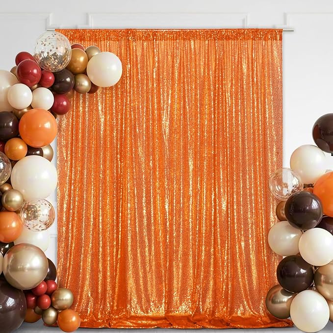 Eternal Beauty Orange Sequin Backdrop, 20x10 Ft Halloween Glitter Background Curtains for Shimmer Photography Party Wedding Birthday Back Drop Decor
