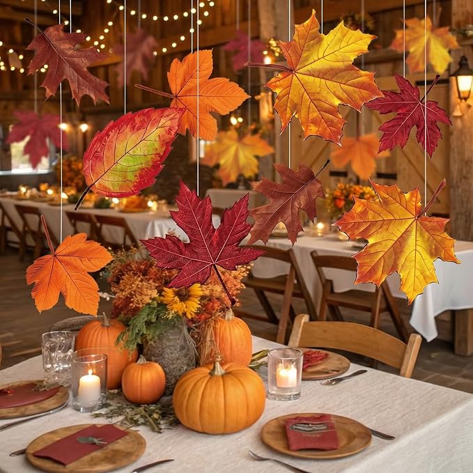 20 Pcs Fall Thanksgiving Hanging Decoration Large Fall Maple Leaf Hanging Decorations Autumn Leaf Decor Ornaments for Thanksgiving Harvest Festival Autumn Party Home Ceiling Wall Decor