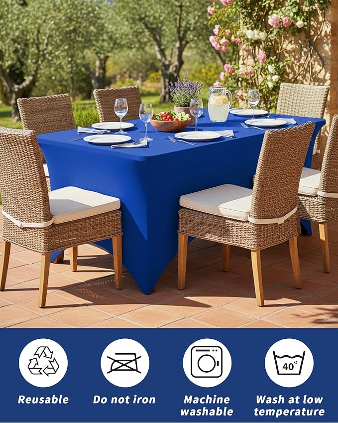 Fixwal 3 Pack Royal Blue Tablecloth Rectangle 8Ft, Stretch Spandex Fitted Table Cover for Party, Trade Show, Wedding, Buffet, Graduation, Vendor Stand