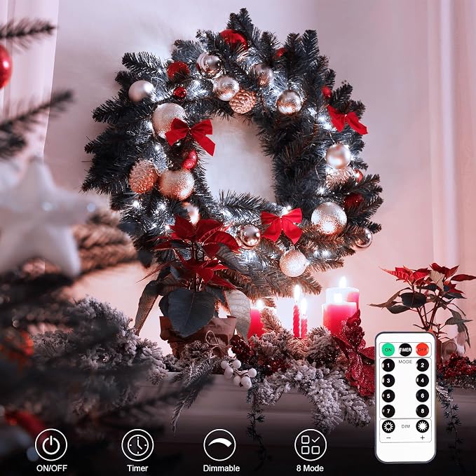 2 Pack String Lights Battery 33Ft 10 LED Christmas Tree Lights for Garden | Green Wire,Remote,Timer, 8 Modes, Waterproof, Fairy Lights for Bedroom Wreath Tree Christmas Decor, Cool White