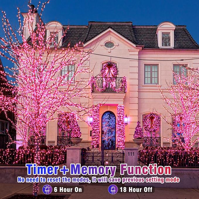 500 LED Pink String Lights Indoor Valentines Day Decorations, 165 FT Valentines Day Lights Waterproof with 8 Modes, Clear Wire Pink Fairy Lights Plug in for Valentine Day Wedding Party Bedroom Decor