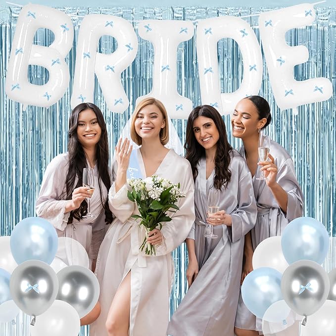 Holkcog Blue Bachelorette Party Decorations, Bride to Be Bridal Shower Decorations, Bride to Be Banner, Bridal Shower Tiara, Sash&Veil, Fringe Curtains, Blue and White Bachelorette Party supply