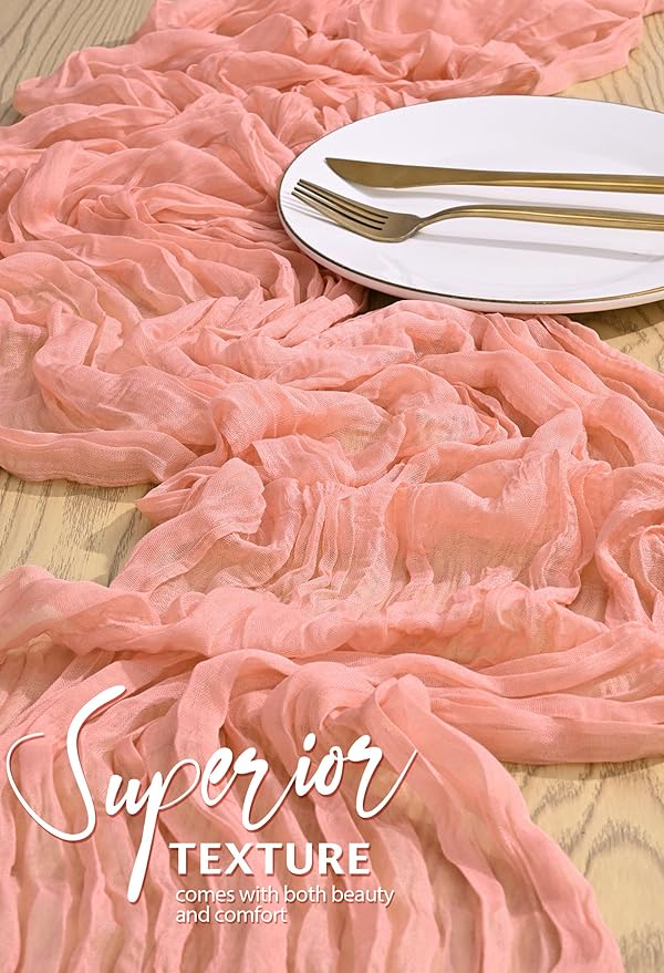 4 Pack Cheesecloth Table Runner 10FT Coral Table Runner Boho Gauze Cheese Cloth Table Runners Long Rustic Sheer Table Decorations for Wedding Party Baby Bridal Shower Birthday Holiday Home