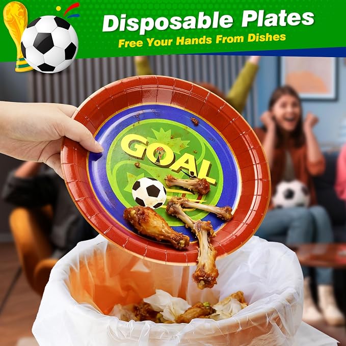 251PCS Soccer Party Decorations Serve 50 World Cup 2026 Soccer Ball Birthday Plates and Napkins Cups Tablecloth Party Supplies Disposable Party Favors Football Sports Theme Tableware Set
