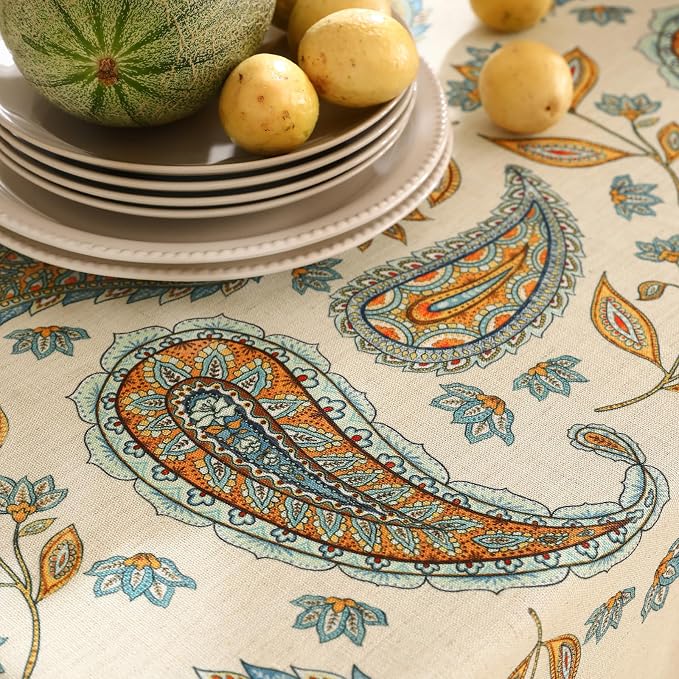 patdrea Vintage French Linen Tablecloth,Rectangular,94"x63"-Lysaniya | Colorful Elegant Large Table Cloth for Rectangle Table,Paisley Patterned,Dining Room Tea Party Thanksgiving Decor