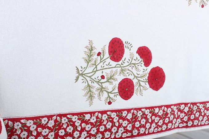 Ridhi Falum Red Hand Block Print Cotton Rectangle Tablecloth 190" x 72" inches Reusable Table Cover Decorative Everyday Use for Dining Room, Farmhouse, Home Gift for Spring, Mother's Day