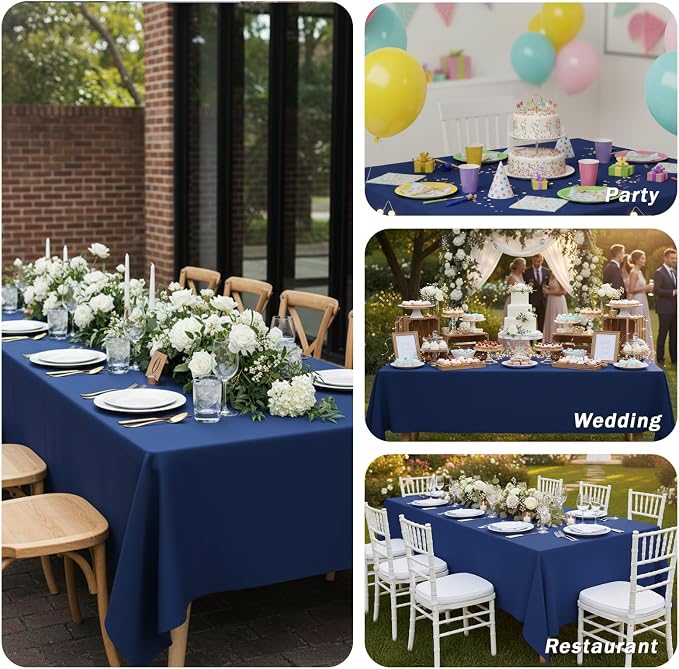 Fixwal 3 Pack Navy Blue 60 x 102 Inch Rectangle Tablecloths, Reusable Heavy Duty Washable Polyester Table Covers for 6 Ft Tables, Wedding, Party, Baby Shower, Birthday, Outdoor