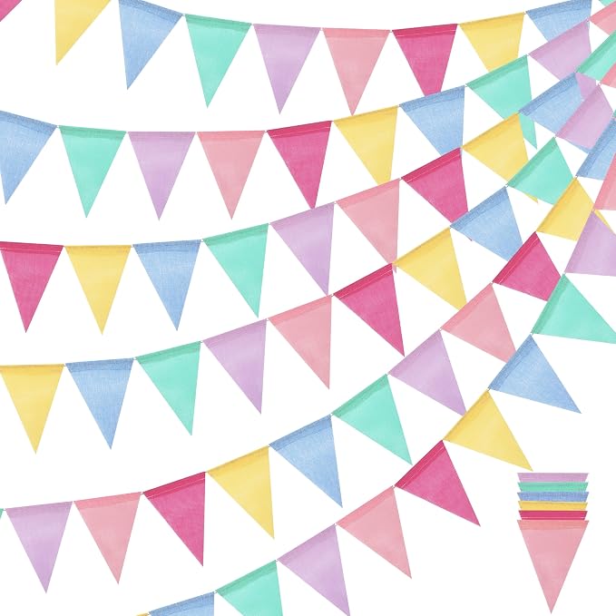 Pastel Pennant Banner Flags - 12 Strings 156ft Colorful Triangle Bunting Burlap for Birthday, Classroom, Graduation, Party, Carnival, Back to School & Outdoor Decorations