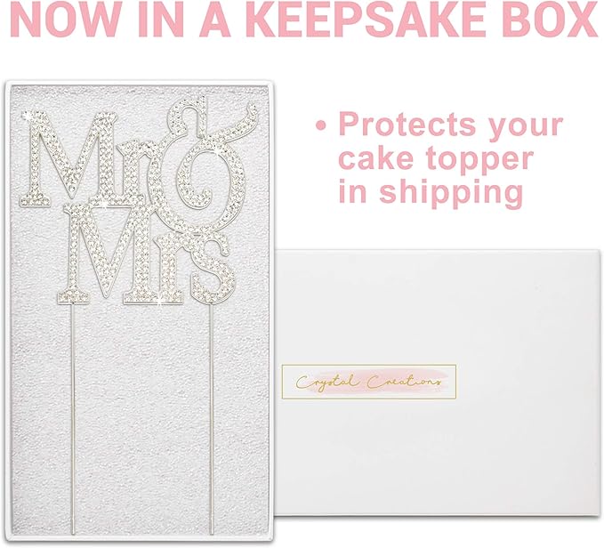 Mr and Mrs Wedding Cake Topper - Premium Silver Metal - Sparkly Wedding or Anniversary Cake Topper - Now Protected in a Box