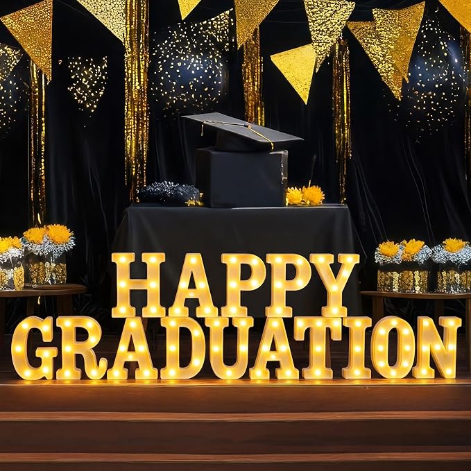 Honoson 15 Pcs Happy Graduation Party Decoration Grad Lights up Neon Signs Table Sign Senior Night Decorations for High School College Graduation Party Home Class School Supplies Supplies