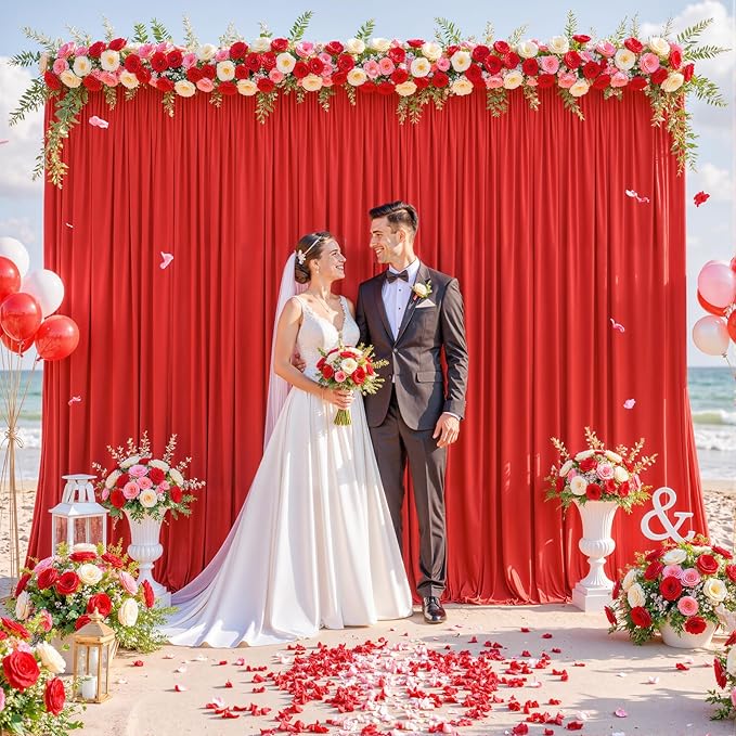 10ft x 10ft Red Backdrop Curtain for Parties Red Wrinkle Free Backdrop Drapes Panels for Wedding Baby Shower Birthday Photo Photography Christmas Polyester Fabric Background Decoration