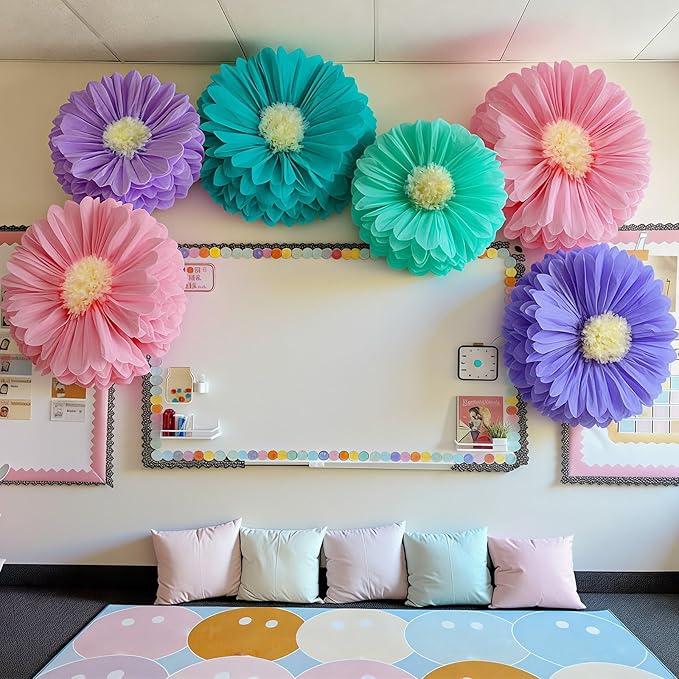 Chunful 5 Pcs 30'' 24'' Gaint Pastel Tissue Paper Flowers Decoration Large Hanging Tissue Paper Pom Poms Decor for Pastel Birthday Bachelorette Wedding Baby Shower Bridal Shower Easter Party Decor