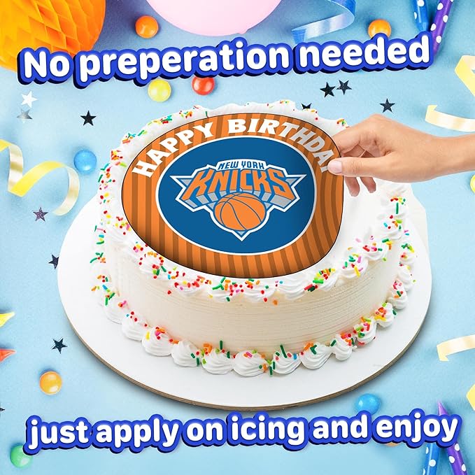 7.5 NY knicks Cake Topper – Round Edible Birthday Cake Decorations, Happy Birthday Cake