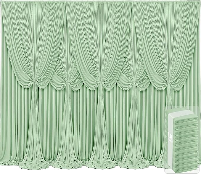 10 Panels Sage Green Backdrop Curtains for Wedding Party Wrinkle Free Backdrops Curtain Drapes Fabric Decorations Photo Back Drop Cloth for Baby Shower Photography Stage Reception 50ft(W) x 12ft(H)