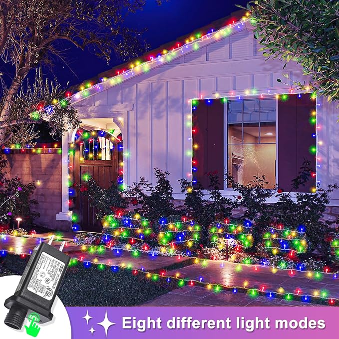 250 LED Christmas Lights Outdoor, 82 FT Christmas String Lights Indoor Waterproof 8 Modes, Clear Wire Plug in Twinkle Fairy Lights for Bedroom Tree Patio Yard Party Holiday Decorations, Multicolor