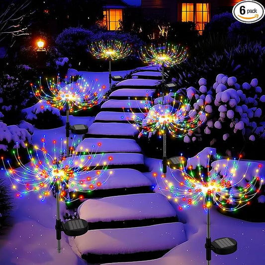 Colorful Solar Garden Lights Outdoor Waterproof Firework Light Solar Powered 200 LED Sparkles Landscape Fairy Light Outside Decorations for Yard Patio Pathway Lawn Party Decor, 6 Pack