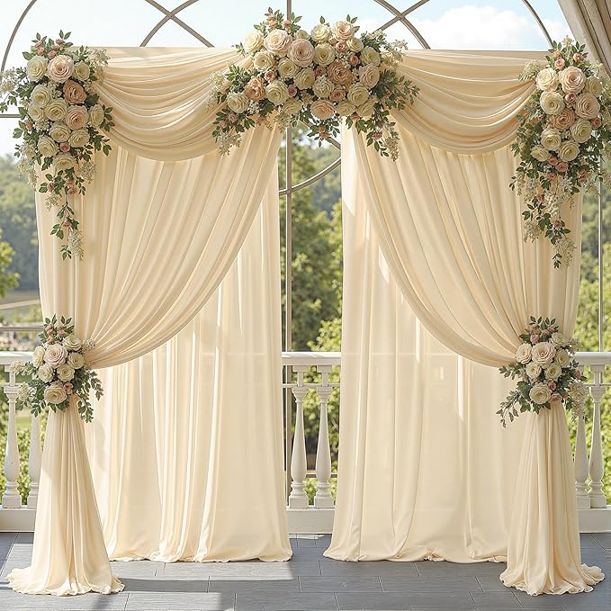30ft x 10ft Champagne Backdrop Curtains, Wrinkle-Free Sheer Chiffon Fabric Photo Backdrop Drapes for Wedding Arch Party Ceremony Stage Photography Decorations