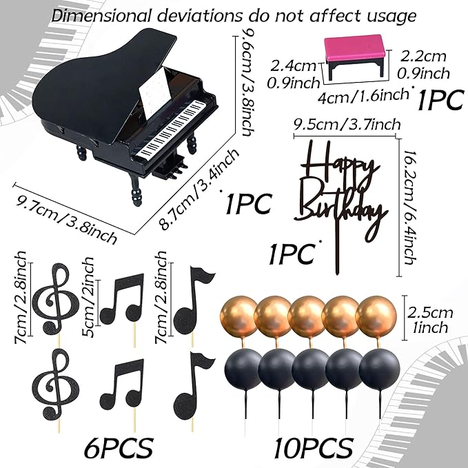 Music Cake Topper Piano Cake Toppers Music Notes Balls Cake Decorations for Musician Birthday Party Rock Theme Party