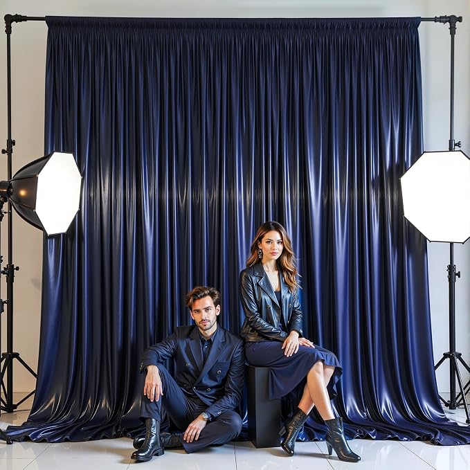30x10ft Navy Blue Glitter Backdrop Curtain for Parties, Wrinkle Free Satin Photo Backdrop Drapes 6 Panels 5x10FT Shimmer Back Drop Cloth for Wedding Birthday Baby Shower Photography Background Decor