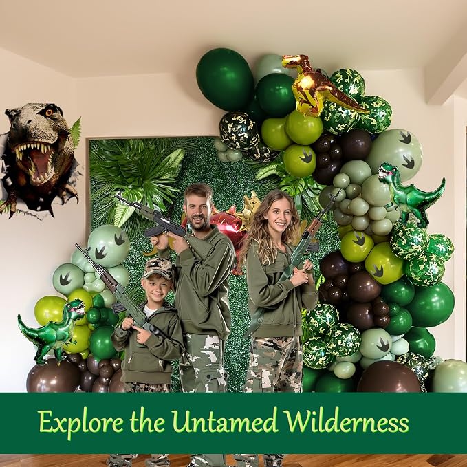 Dinosaur Trunk or Treat Car Party Balloon Arch Garland Kit with Dark Green Sage Green Brown Dino Foil Balloons for suv SUV Car Archway Garage Dinosaur T-REX Theme Halloween Decoration Supplies