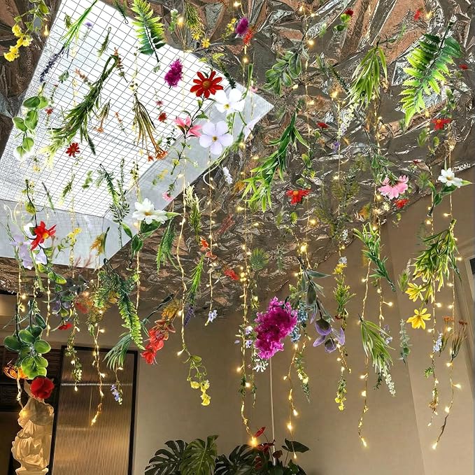 Suncalla 6 Pack 35.4ft Fake Flower Garland Backdrop with LED Lights Hanging Wildflower Floral Vine Decorations for Wedding Bridal Shower Birthday Baby Shower Party Backdrop(Fresh,Multicolor)