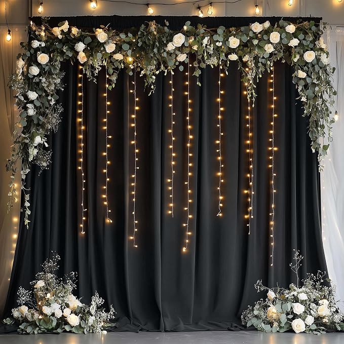 20ft x 15ft Black Backdrop Curtain for Parties, Wrinkle Free Polyester 4 Panels 5x15ft Photo Backdrop Drapes Back Drop Cloth for Wedding Birthday Party Baby Shower Photography Background