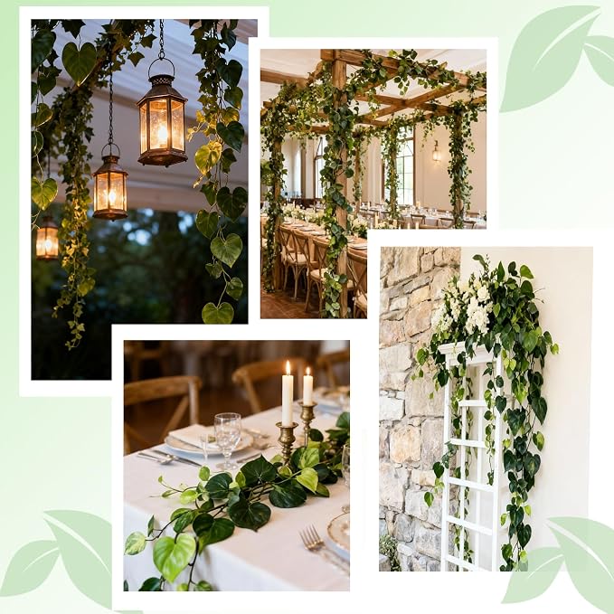 ucky 8Pack Total 48FT Green Fake Vines Ivy Leaves Vines for Bedroom Greenery Garland Fake Leaves Leaf Wall Decor Faux Hanging Vines Plants Outdoor Garland