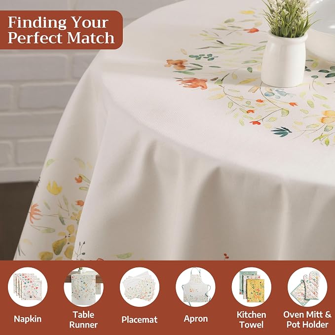 Maison d' Hermine Table Cloth Round Table 100% Cotton 69 Round Inches Tablecloth Reusable Decorative for Dining Kitchen Room Farmhouse Party Home Hotel Restaurant Spring Summer - Colmar