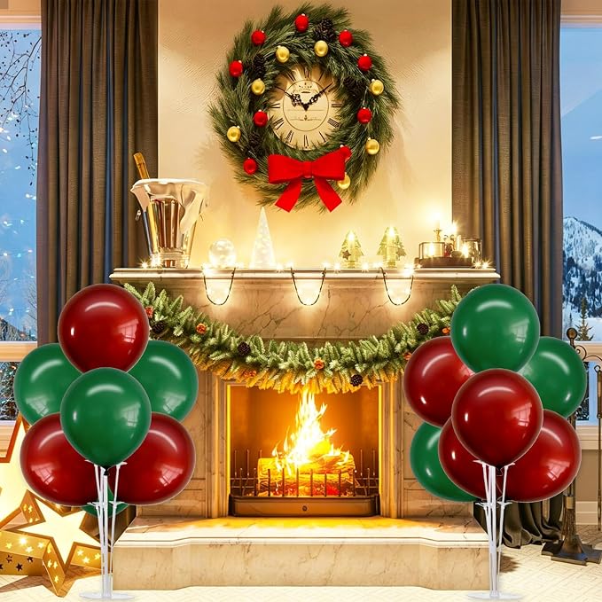 TONIFUL 4 Set Christmas Theme Wine Red Dark Green Balloon Stand Centerpiece Table Decorations for Christmas Decoration,Celebration Party Bar,Birthday Decorations,Anniversary