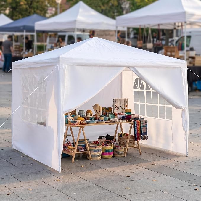 10x10 Canopy Tent, Heavy Duty Portable Outdoor Tent with 4 Removable Sidewalls, Waterproof Party, Wedding, Camping & Backyard Shelter, White