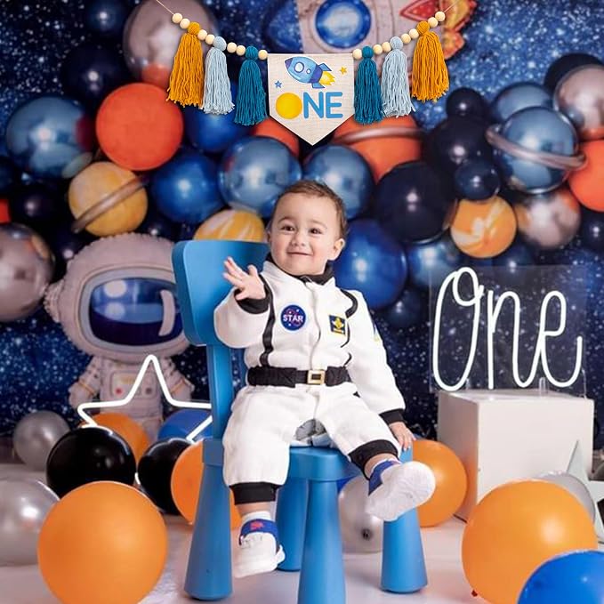 Gostman Outer Space ONE High Chair Banner | First Trip Around The Sun Birthday Party Decorations,Space Themed First Birthday Highchair Banner