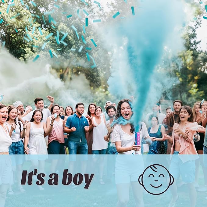 POPUPARTY 4 Pack Gender Reveal Confetti Powder Cannon | 2 Pink & 2 Blue - Confetti and Powder Poppers | Ideal for Baby Girl or Boy Gender Reveal Decoration