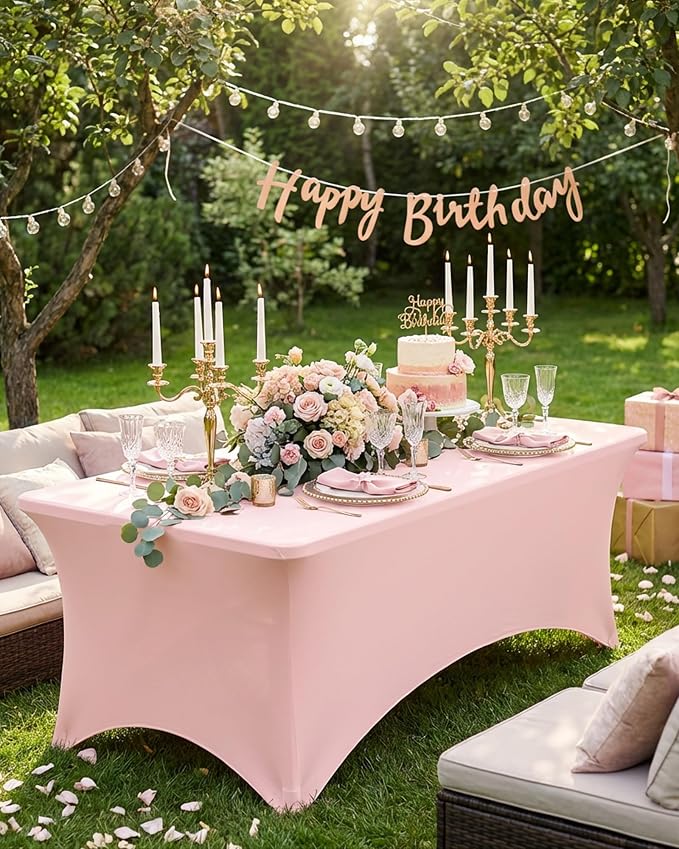 Fixwal Light Pink Stretch Table Cloth Rectangle 4 Pack 6Ft, Spandex Fitted Table Covers Washable for Party, Trade Show, Banquet, Wedding, Buffet