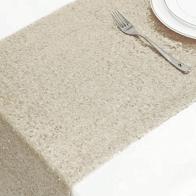 6 Pack Champagne Sequin Table Runner 12 x 72 Inch - High Density Sparkly Glitter Table Runners for Wedding Reception, Birthday Party, Baby Shower, Shimmering Champagne Party Decor