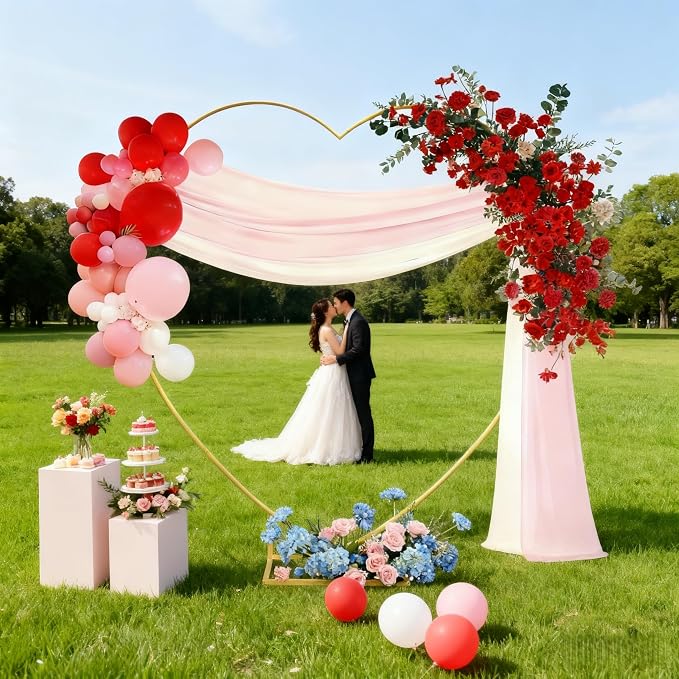 6.6 FT Wedding Arch Backdrop Stand,Gold Metal Heart-Shape Balloon Arch Stand for Wedding,Ceremony,Baby Shower,Birthday Party Decoration (Gold, 6.6 * 6.6FT)