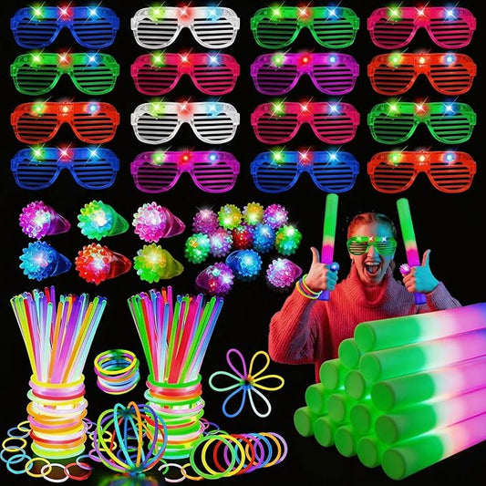 248Pcs Glow in the Dark Party Supplies, Light Up Toys Set with Glow Sticks, Glow Rings, Light Up Glasses, Glow Party Favors for Kids, Birthday Gifts, Classroom Prizes (Style1)