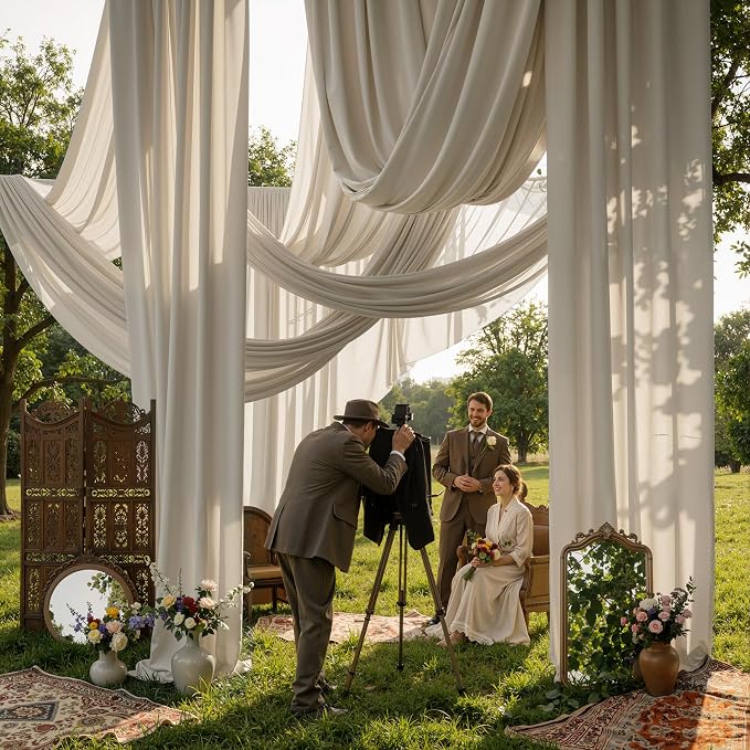2 Panels 5x20ft Beige Ceiling Drapes for Wedding Parties, Wrinkle Free Off White Thick Polyester 20ft Extra Long Wedding Draping Arch Drapery for Birthday Party Canopy Tent Decor