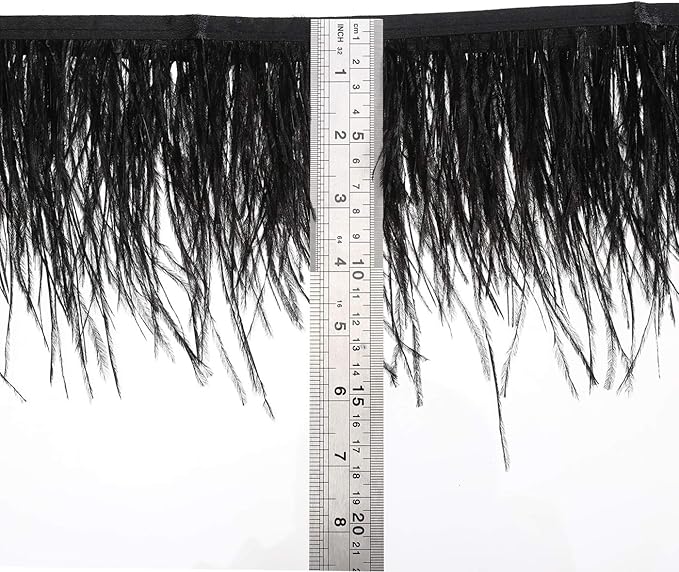 AWAYTR Ostrich Feather Trim Fringe - Satin Ribbon Dress Sewing Crafts Costumes Decoration Pack of 2 Yards (Black)