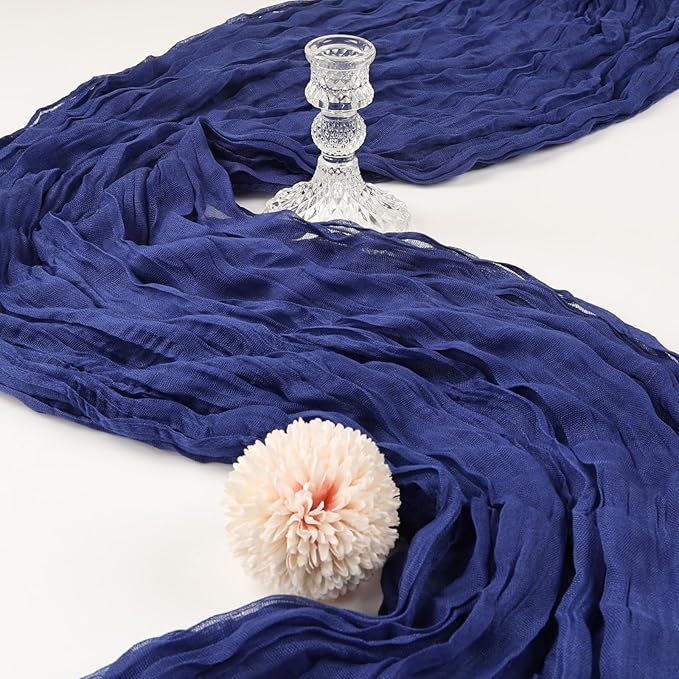 12 Pack 10FT Royal Blue Cheesecloth Table Runner 120 Inch Long Gauze Rustic Boho Spring Cheese Cloth Table Runner Sheer Fabric Decorations for Holiday Party Wedding Banquet Bridal Baby Shower Décor