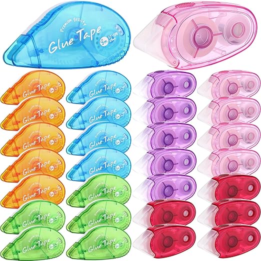 Geyee 30 Pcs Double Sided Tape Roller Permanent Adhesive 0.3 x 315'' Double Sided Tape Dots for Scrapbooking Journal Photo Paper Craft Projects Christmas Gifts (Multicolor,Classic)
