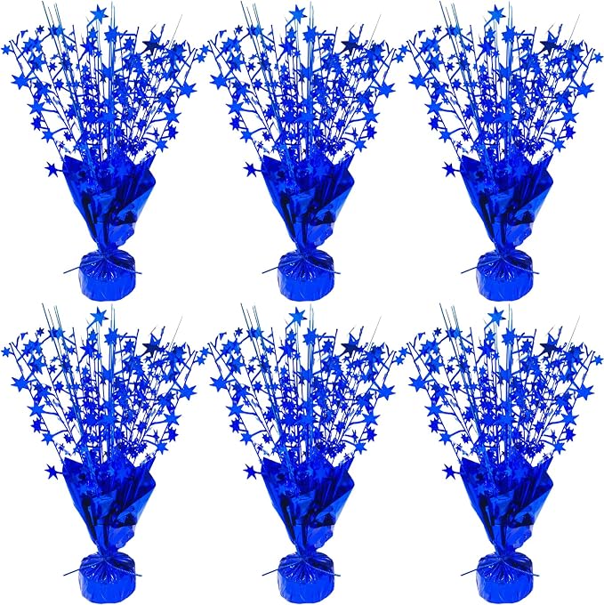 6 Pcs Metallic Foil Star Burst Table Centerpieces Patriotic Decoration for Wedding Birthday Graduation Veteran Day Memorial Day Holiday Party Supplies（Blue)