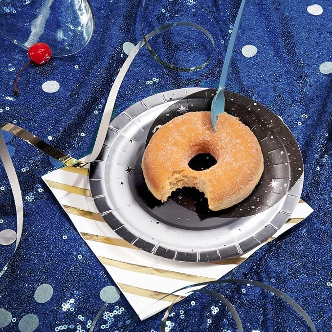 Cheerland Silver Moon Plates for Space Themed Party Decorations Galaxy Birthday Party Tableware Set Starry Night Outer Space Birthday Party Decorations Twinkle Twinkle Little Stars (24, Silver)