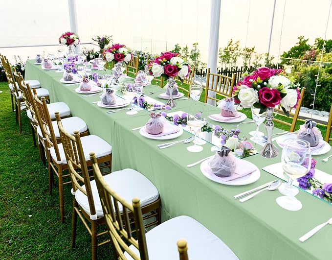 8 Pack Polyester Tablecloth 60 x 126 Inch Sage Green Tablecloth for 8 Ft Rectangle Tables,Stain and Wrinkle Resistant Washable Fabric Table Covers Polyester Table Clothes for Wedding Parties Banque