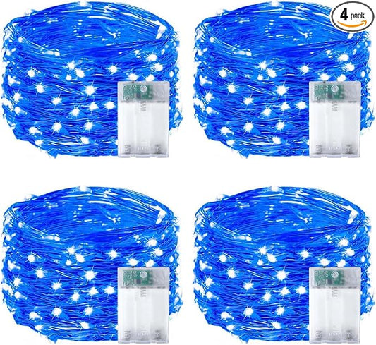 4-Pack 50 LED Christmas Fairy Lights Battery Operated with Timer, 16FT Starry String Lights Outdoor Indoor Cuttable Fairy Lights Waterproof for Bedroom Home Wedding Party Christmas Decoration (Blue)