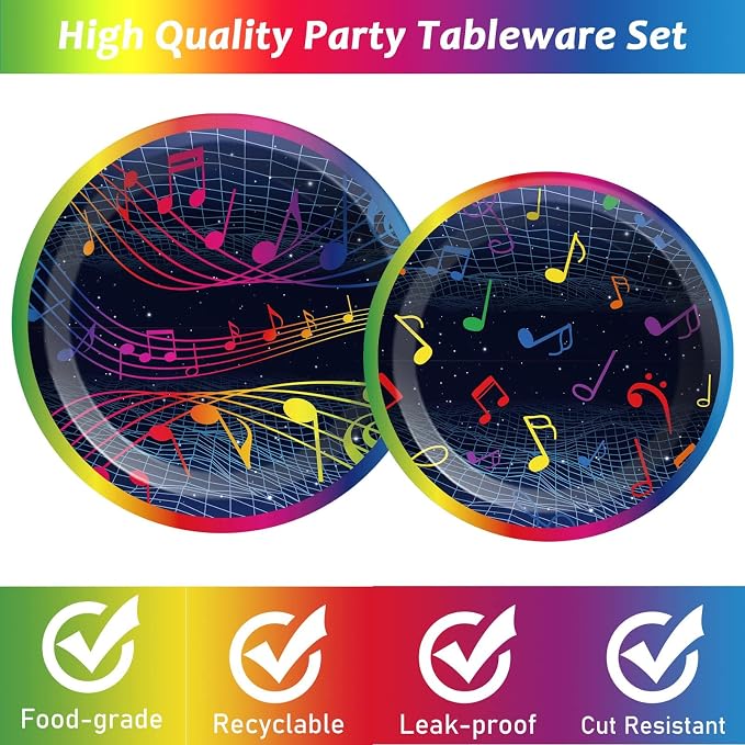 gisgfim 50 Guests Music Birthday Decorations Music Plates and Napkins Party Supplies Musical Note Themed Tableware Set Decorations Karaoke Party Plates Favors for Birthday 200 PCS